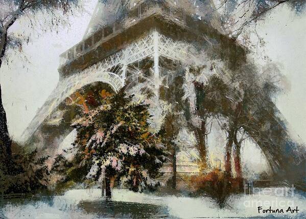 Digital Art Poster featuring the mixed media Eiffel In The Snow by Dragica Micki Fortuna