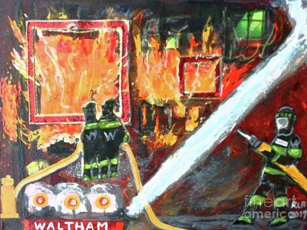 Waltham Poster featuring the painting Eight Alarm Fire in Waltham by Rita Brown