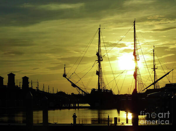 Sunrise Poster featuring the photograph El Galeon At The Bridge of Lions Sunrise by D Hackett