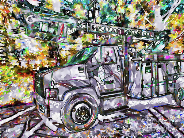 Electric Bucket Trucks Poster featuring the painting Electric bucket trucks by Jeelan Clark