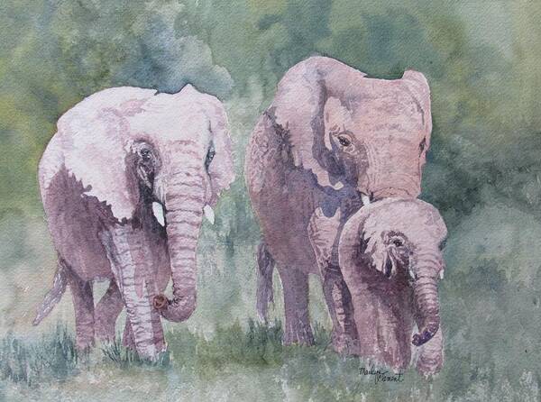 Elephants Poster featuring the painting Elephant Family by Marilyn Clement