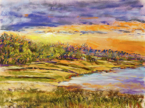 Pastel Painting Poster featuring the painting Enid Shore Sunrise by Barry Jones