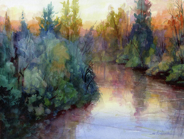 Water Poster featuring the painting Evening on the Willamette by Steve Henderson