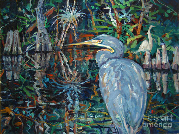 Blue Herron Poster featuring the painting Everglades by Donald Maier