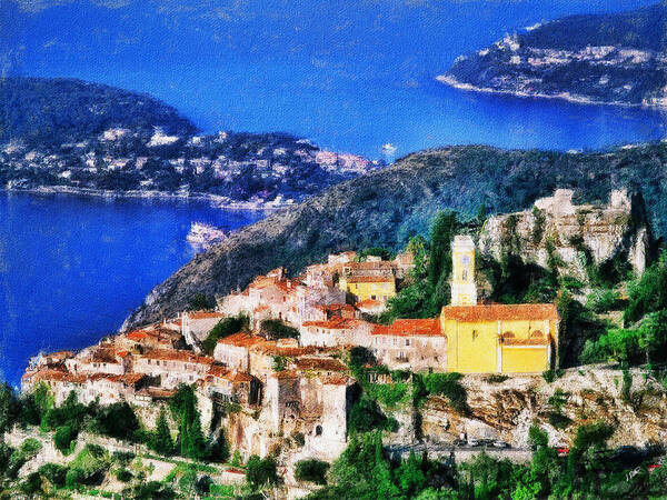 Skyline Poster featuring the painting Eze and Cap Ferrat by Dean Wittle