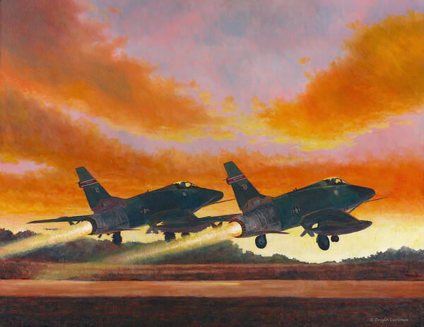 Aviation Art Poster featuring the painting F-100D's Missouri ANG at Dusk by Douglas Castleman