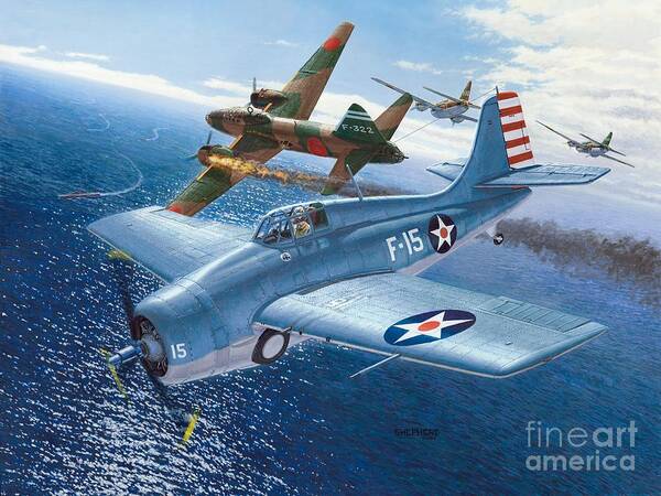 F4f Poster featuring the painting F4F Wildcat - OHare Medal of Honor Mission by Stu Shepherd