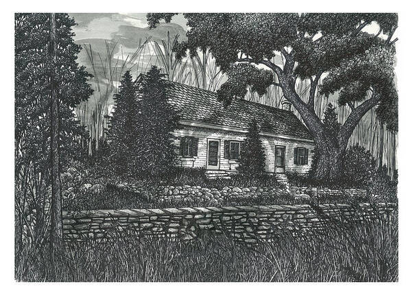 Ontario Farmhouse Poster featuring the drawing Fallingbrook Farm House, Silvercreek Conservation Area by Jonathan Baldock