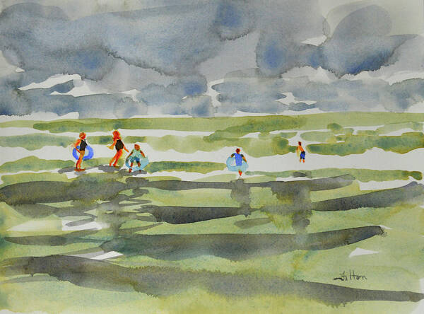 Watercolor Beach Scenes Paintings Poster featuring the painting Family at the beach 2 by Julianne Felton