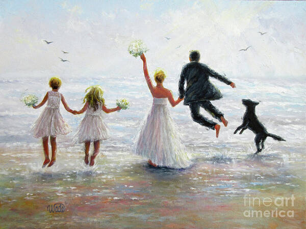 Wedding Family Poster featuring the painting Family Beach Wedding by Vickie Wade