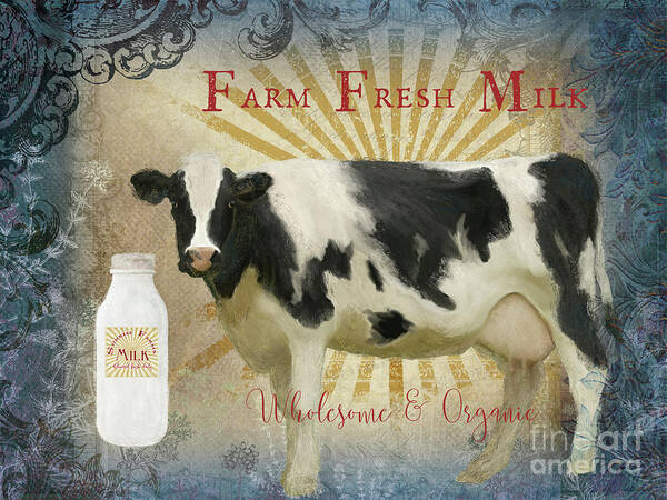 Farm Fresh Poster featuring the painting Farm Fresh Milk Vintage Style Typography Country Chic by Audrey Jeanne Roberts