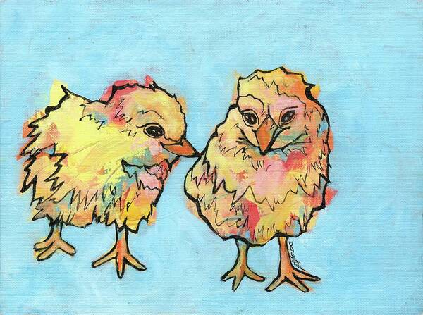 Chicks Poster featuring the painting Feathered Friends by Darcy Lee Saxton