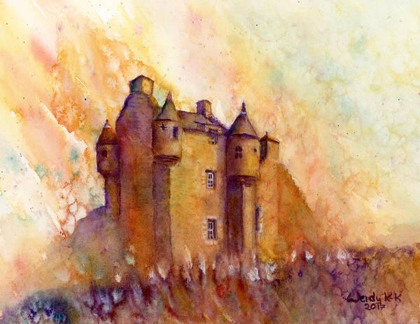 Castle Poster featuring the painting Ferniehirst Castle by Wendy Keeney-Kennicutt