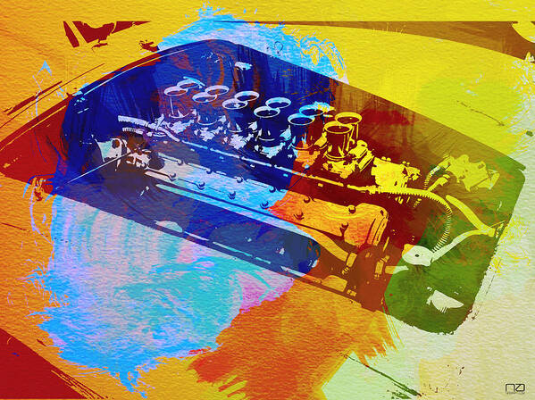 Naxart Poster featuring the digital art Ferrari Engine Watercolor by Naxart Studio