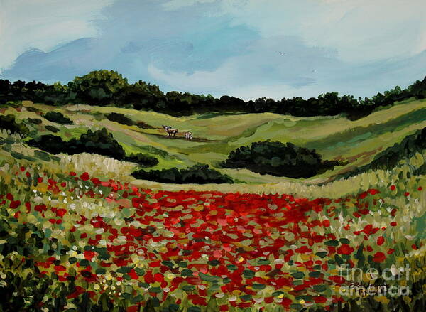 Landscape Poster featuring the painting Field of Poppies by Elizabeth Robinette Tyndall