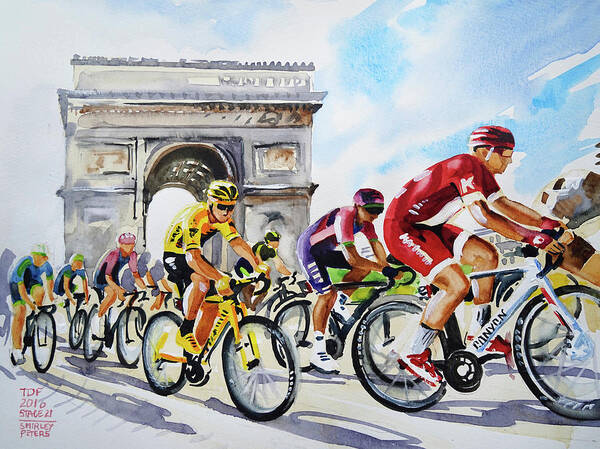 My Name On Ebay Is Sannpet. 24cm X 32cm Froome In Yellow Watercolour Poster featuring the painting Final Stage by Shirley Peters