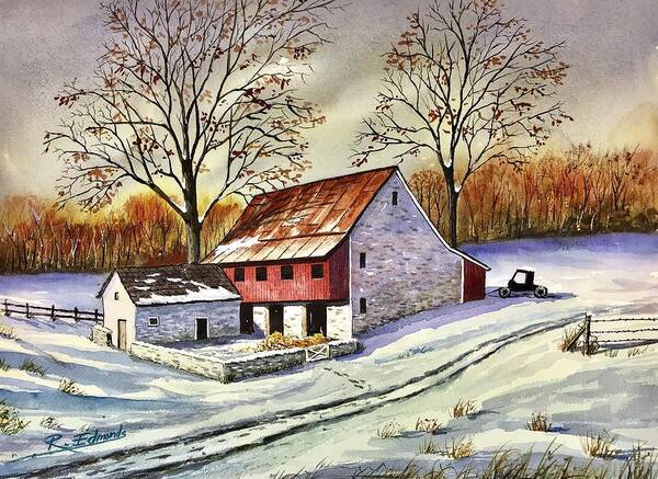 Watercolor Poster featuring the painting First Snow by Raymond Edmonds