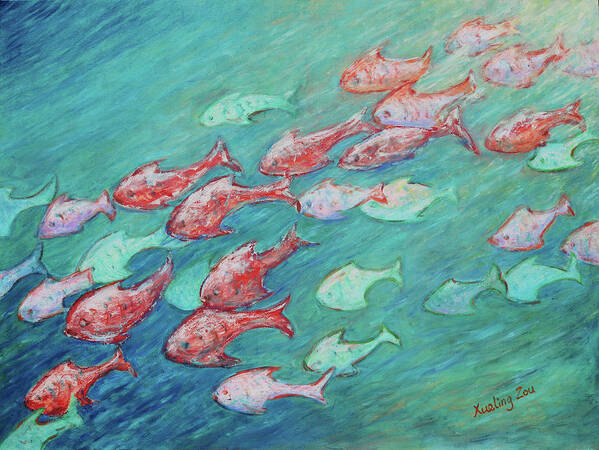 Fish In Abundance Poster featuring the painting Fish in Abundance by Xueling Zou