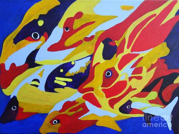 Fish Shoal Poster featuring the painting Fish Shoal Abstract 2 by Karen Jane Jones