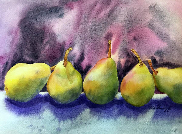 Pears Poster featuring the painting Five Pears by Hilda Vandergriff