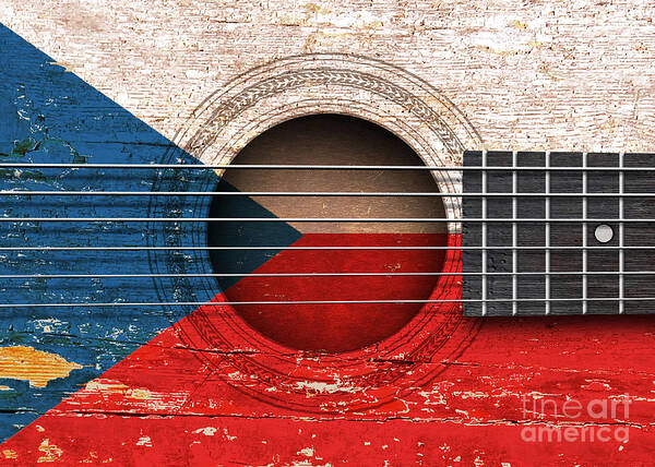 Acoustic Guitar Poster featuring the digital art Flag of Czech Republic on an Old Vintage Acoustic Guitar by Jeff Bartels