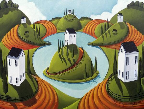 Surreal Poster featuring the painting Floating Hill - surreal country landscape by Debbie Criswell