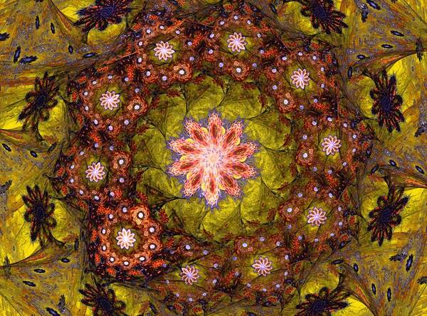 Fantasy Poster featuring the digital art Floral Fractal Wreath by David Lane