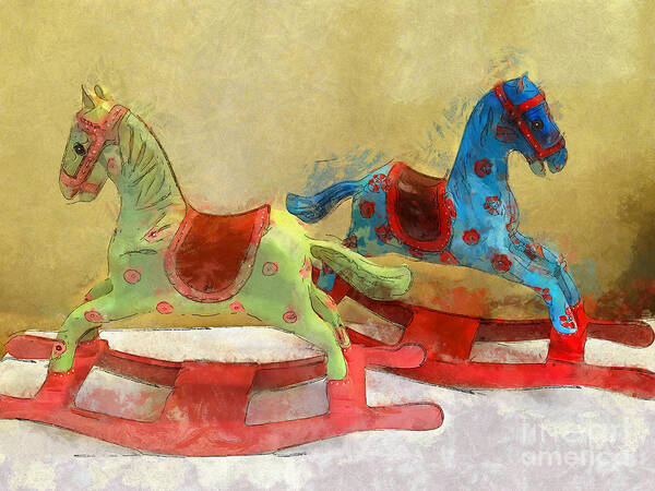 Horse Poster featuring the digital art Floral Rocking Horses by Claire Bull