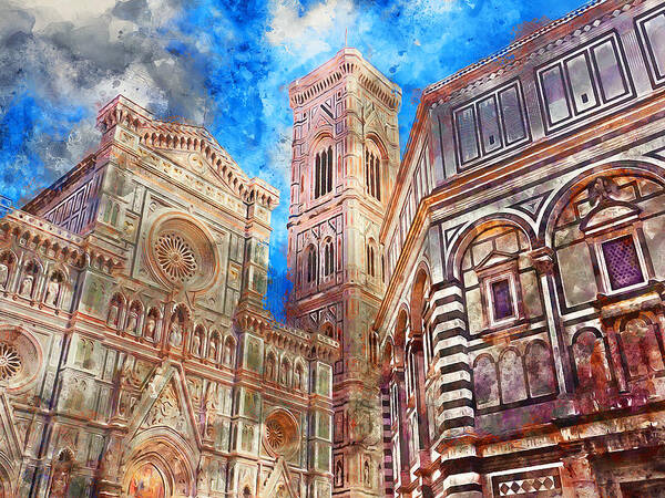 Florence Sunset Poster featuring the painting Florence - 04 by AM FineArtPrints