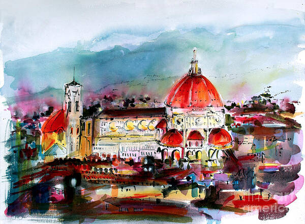 Florence Poster featuring the painting Florence Cathedral of Saint Mary of the Flower by Ginette Callaway