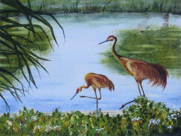 Crane Poster featuring the painting Florida Sand Cranes by Joseph Burger