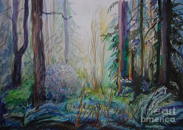 Grass Poster featuring the painting Forest in the spring by Anna Duyunova