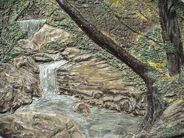 Forest Poster featuring the relief Forest Waterfall by Doris Lindsey