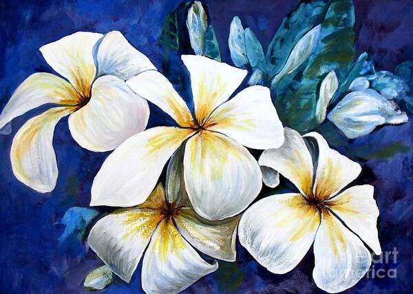 Acrylic. Flowers Poster featuring the painting Frangipani by Ryn Shell