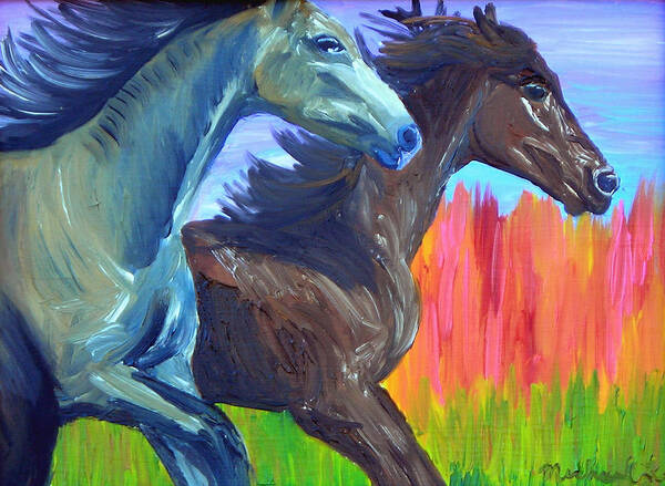 Horses Poster featuring the painting Free Spirits by Michael Lee