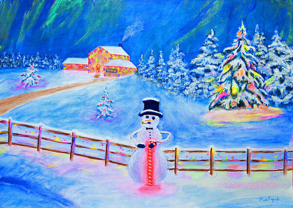 Snowman Poster featuring the painting Frosties Northern Lights by Ken Figurski