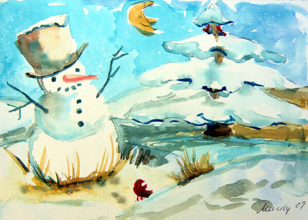 Snowman Poster featuring the painting Frosty the Snow Man by Mindy Newman