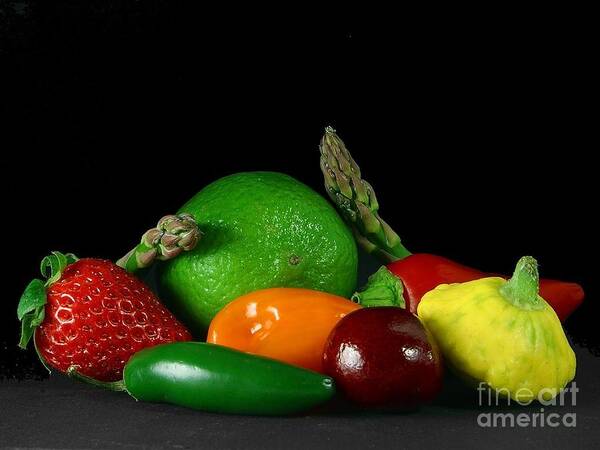 Fruits Poster featuring the photograph fruits veg strawberry peppers cherry Asparagus by Vintage Collectables