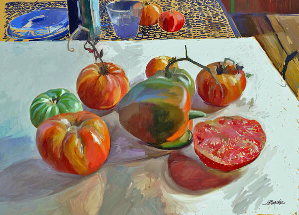 Tomatoes Poster featuring the digital art Garden Table by Joe Roache