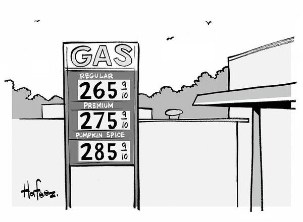 Gas Station Poster featuring the drawing Gas Station Pumpkin Spice by Kaamran Hafeez