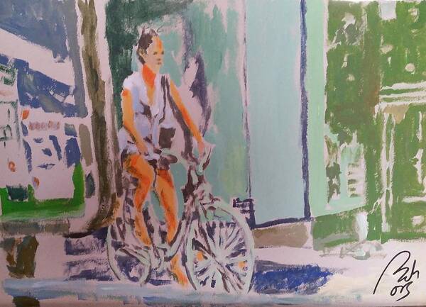 Bicycle Poster featuring the painting Girl on bike by Bachmors Artist