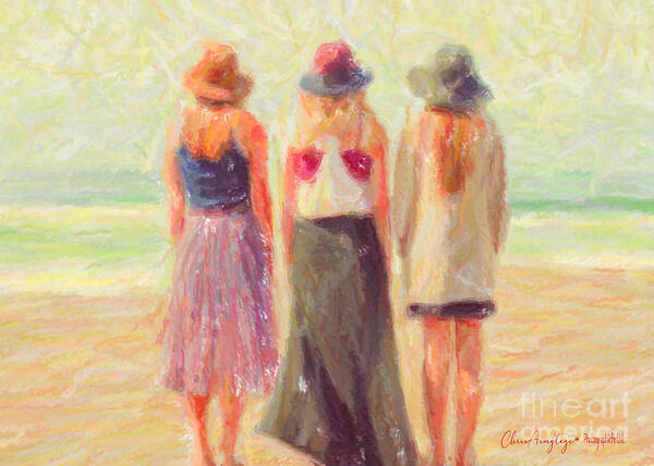 Coastal Poster featuring the painting Girlfriends at the Beach by Chris Armytage