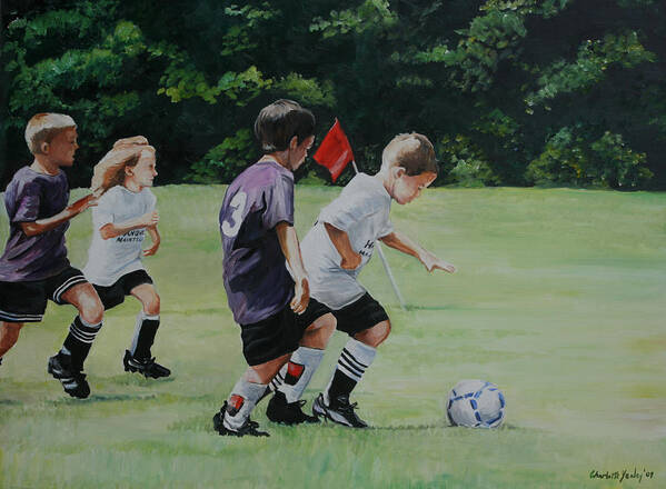 Soccer Poster featuring the painting Going for the Goal by Charlotte Yealey