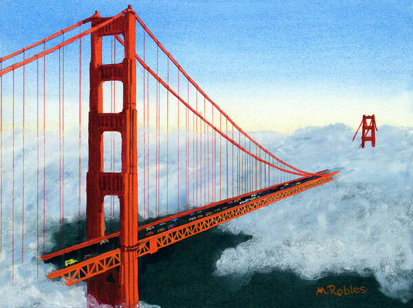 Golden Gate Bridge Poster featuring the painting Golden Gate Bridge Sunset by Mike Robles