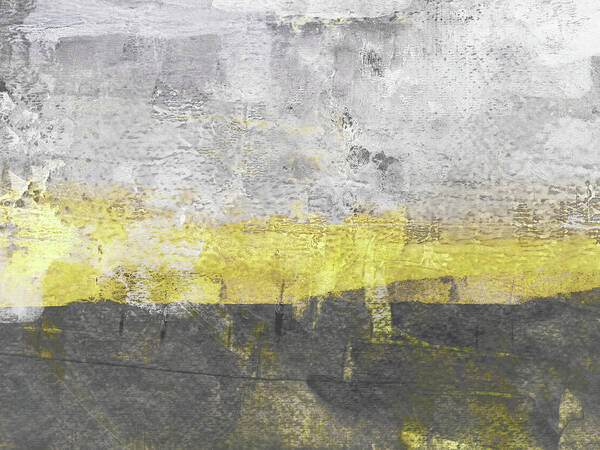 Abstract Poster featuring the painting Golden Horizon Minimalist Landscape by Janine Aykens
