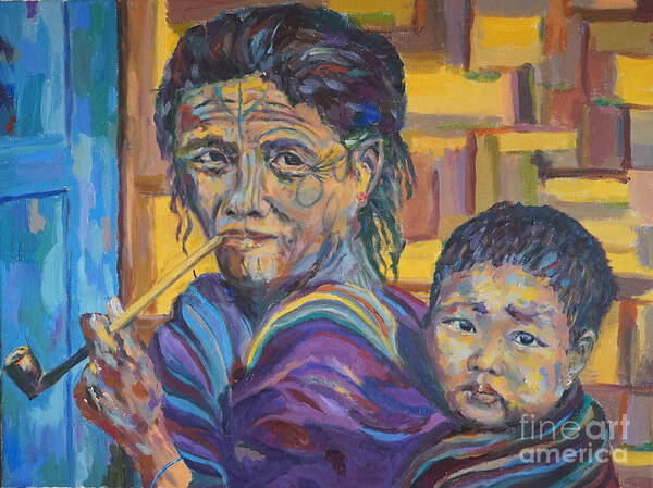 Chin Tribe Poster featuring the painting Grandmother and Child by Michael Cinnamond