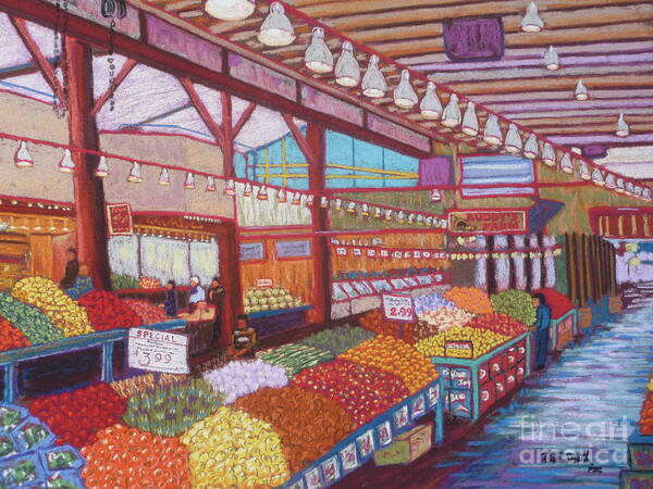 Pastels Poster featuring the pastel Granville Island Market BC by Rae Smith