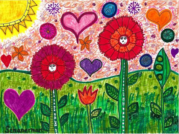 Original Drawing Poster featuring the drawing Gratitude Garden by Susan Schanerman