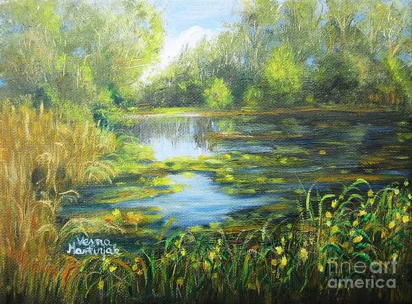 Landscape Poster featuring the painting Green Lake by Vesna Martinjak