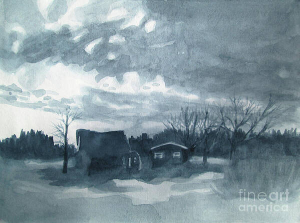 Cloud Scenery Poster featuring the painting Greyscale Landscape 1 by Kathy Braud